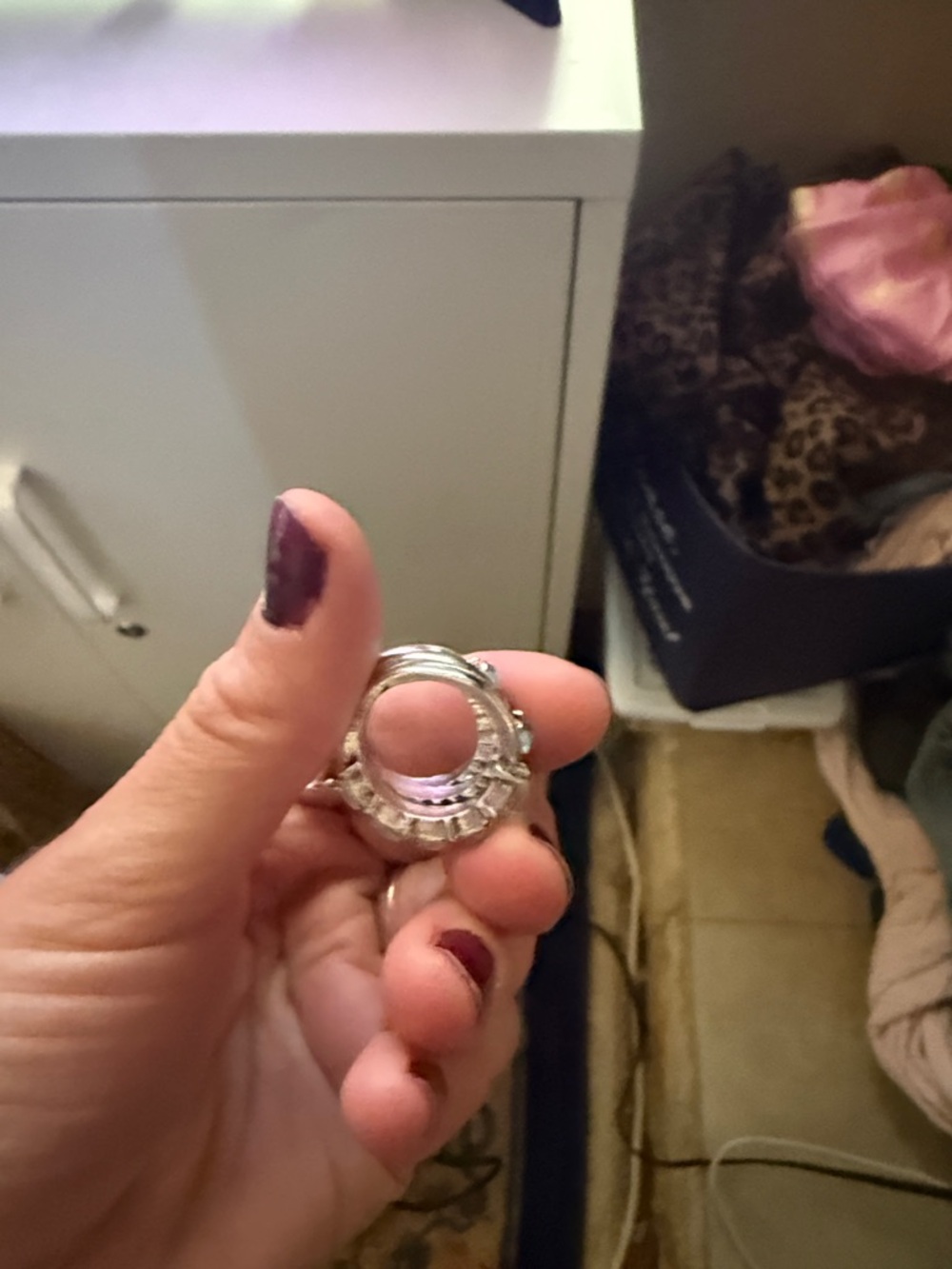 Stackable Silver Ring Set with Light Blue Crystals - Picture 2 of 4